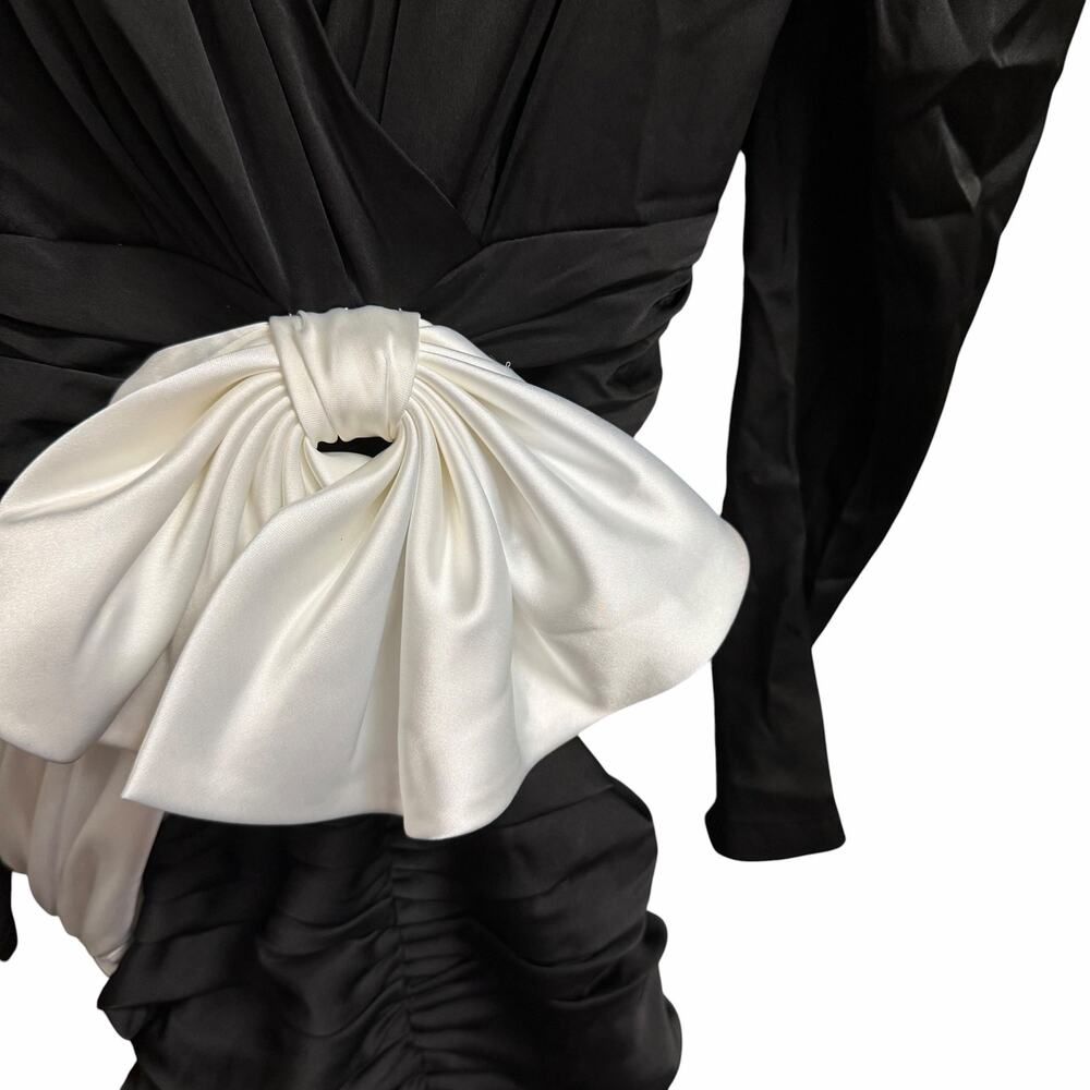 Ronny Kobo Bow Accent Margo Dress Black White Ruched Mini Length Womens Size XS - Picture 4 of 11